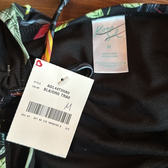 Kona Sol Black Floral Bikini Bottom Size Medium - Picture 3 of 5